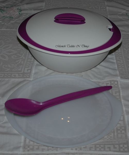 TUPPERWARE LOW INSULATED SERVER PURPLE & IVORY WITH SPOON