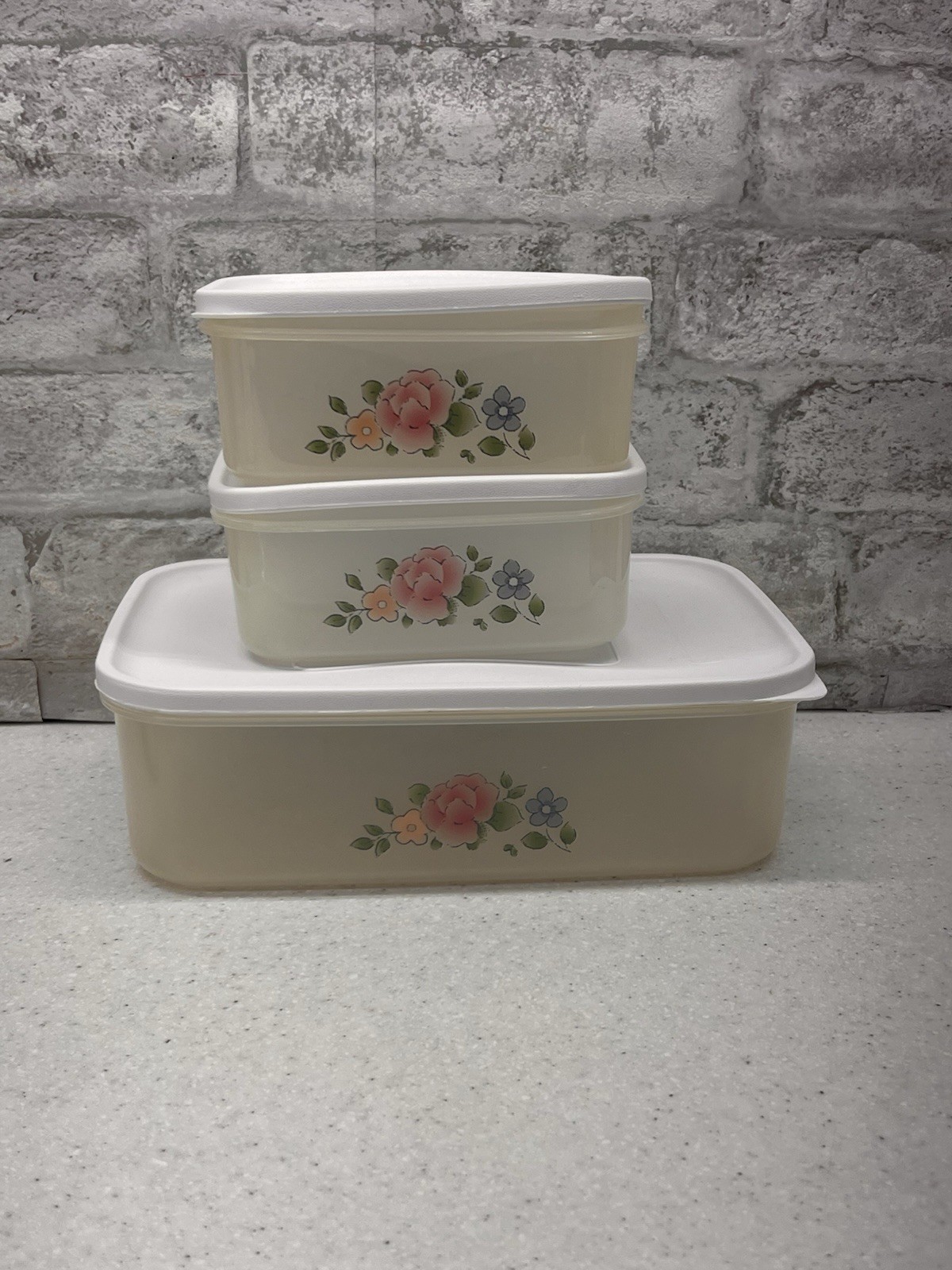 Rare Pfaltzgraff Tea Rose Plastic Storage Container Set Kitchen Organizers
