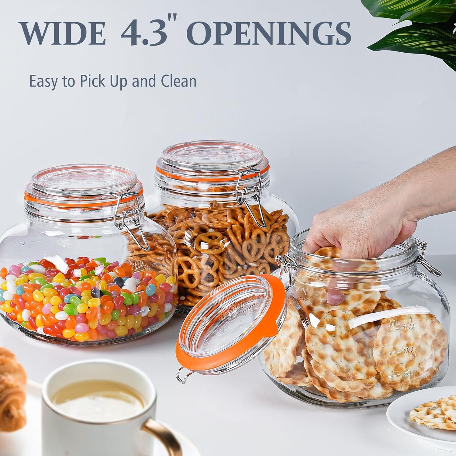 Large Glass Jars with Airtight Lid, 2 Pack Glass Food Storage Jars with 2 Scale