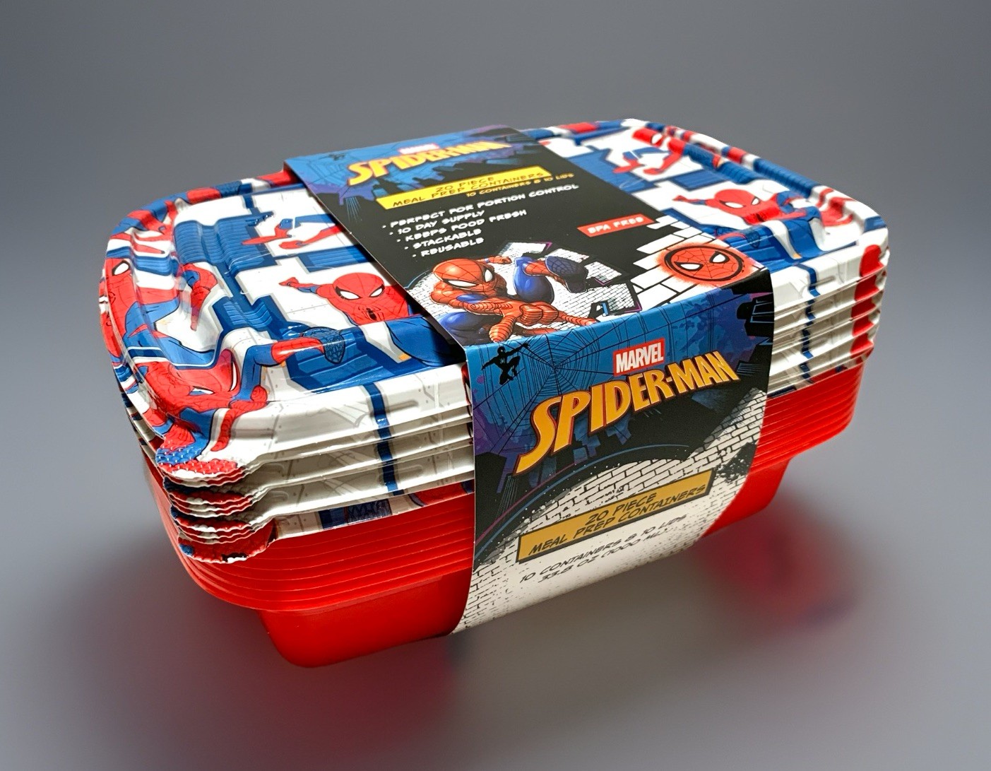 NEW Marvel SPIDER-MAN 20pc Plastic Meal Prep/Food Storage Containers & Lids