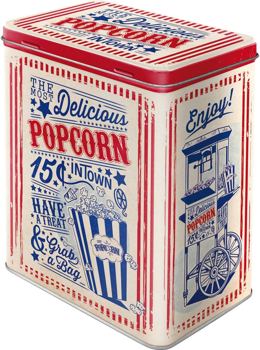 Retro Storage Tin Box L, 101.4 Oz, Popcorn – Gift Idea for Diner Fans, Large Met