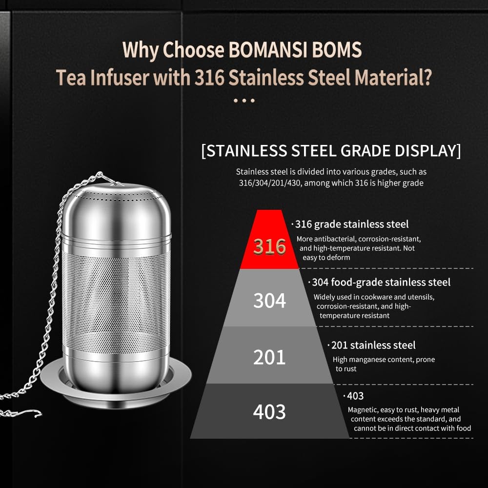 BOMANSI BOMS 316 Stainless Steel Tea Infuser for Loose & Small, Silver