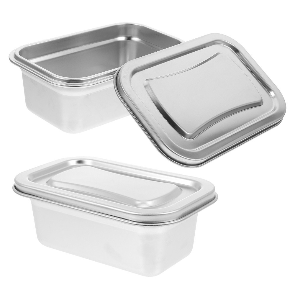 2 Pcs Stainless Steel Freezer Containers Fridge Storage Ice Cream