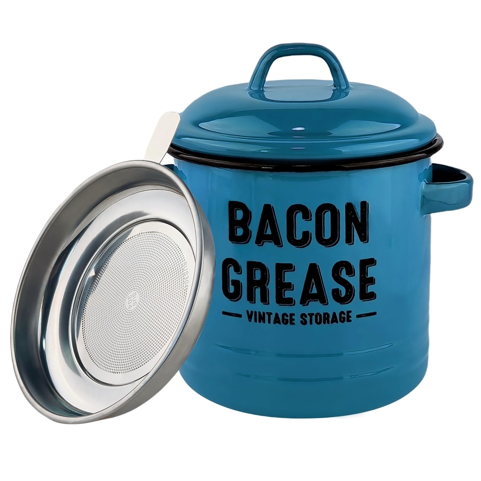 YOKODU 42oz Bacon Grease Container with Strainer,Enamel Ceramic Bacon Fat Can…