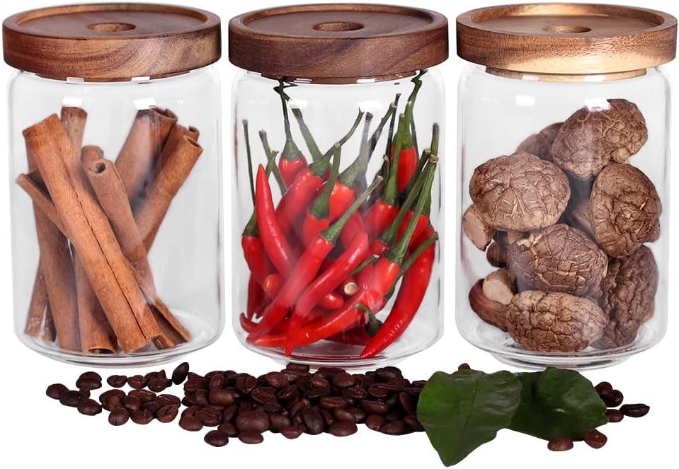 Glass Jars, Food Storage Containers with Airtight Acacia Lids, 20FL OZ(600ml)
