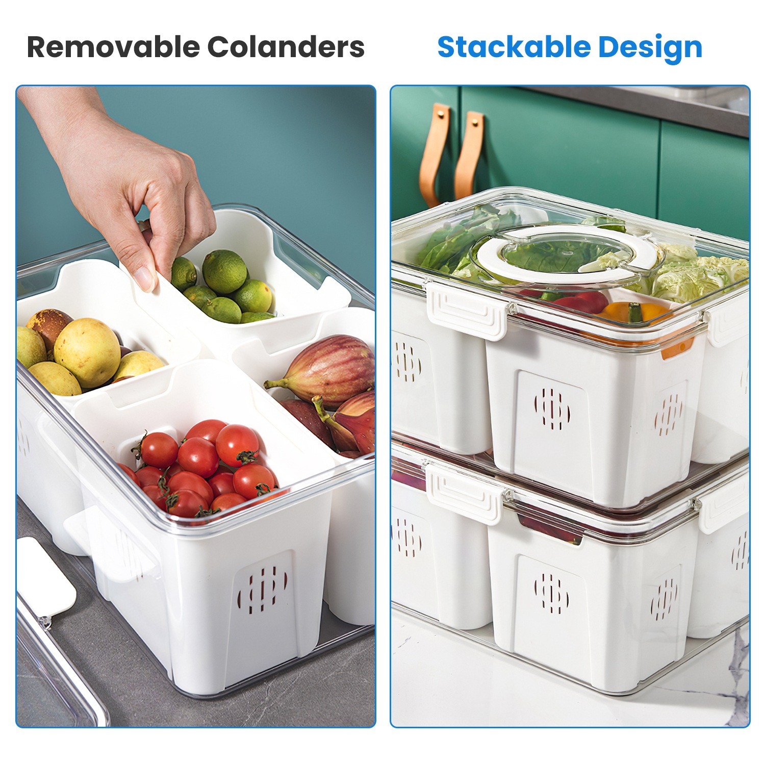 2pack Vegetable Fruit Storage Baskets Meat Food Containers Removable Colander