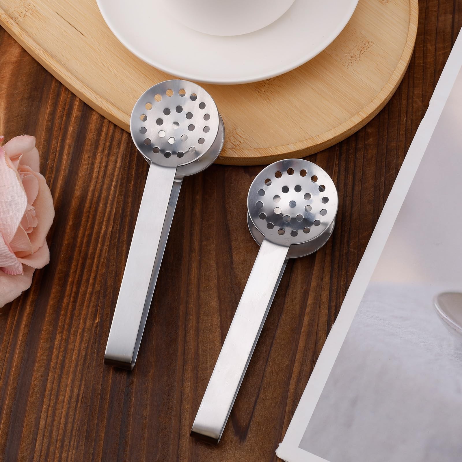 2pcs Stainless Steel Tea Bag Squeezer Tongs, Premium 6.02×1.85in, Silver
