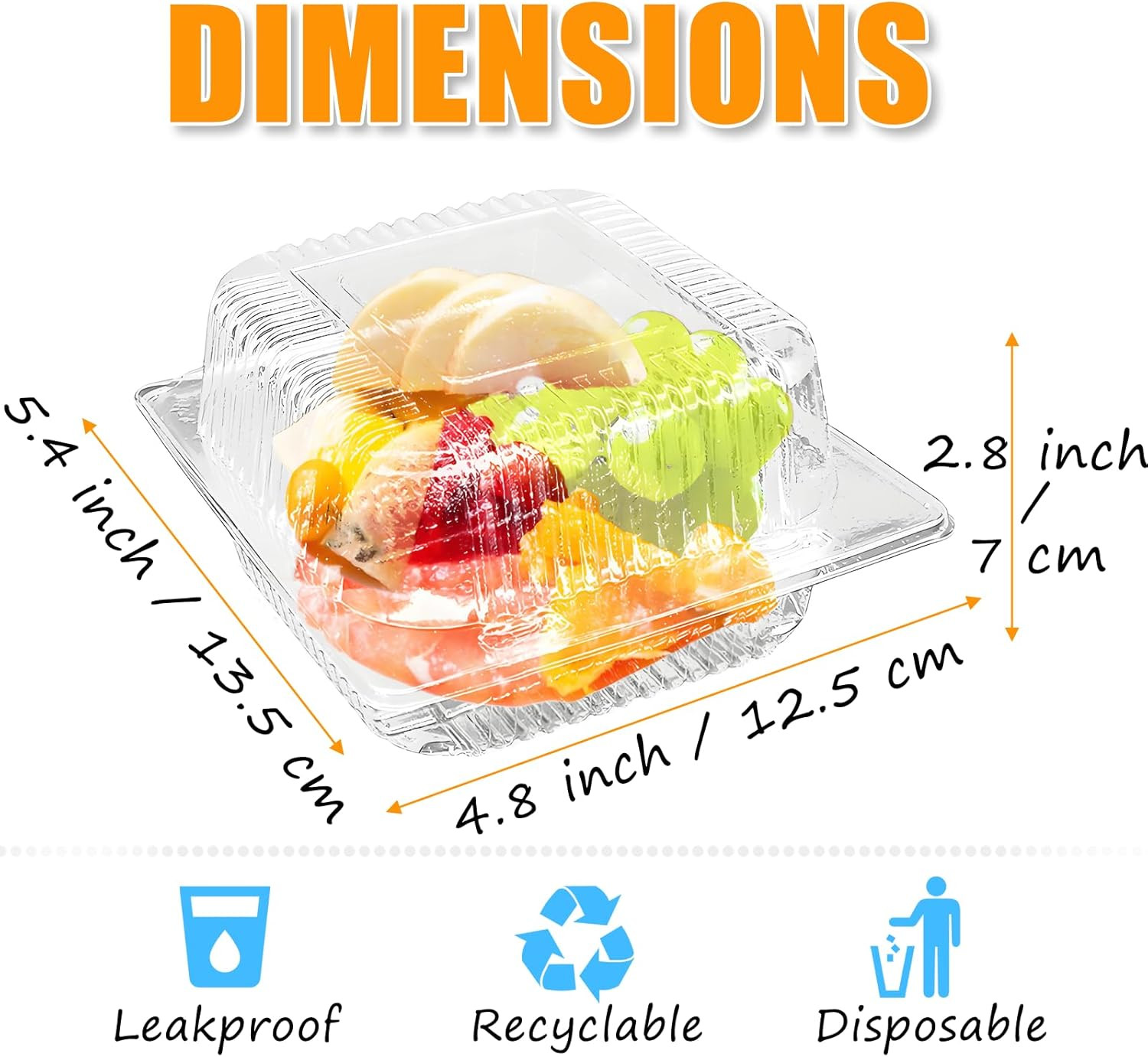 100 Pack Clear Plastic Square Hinged Food Clamshell Container,Disposable To Go C