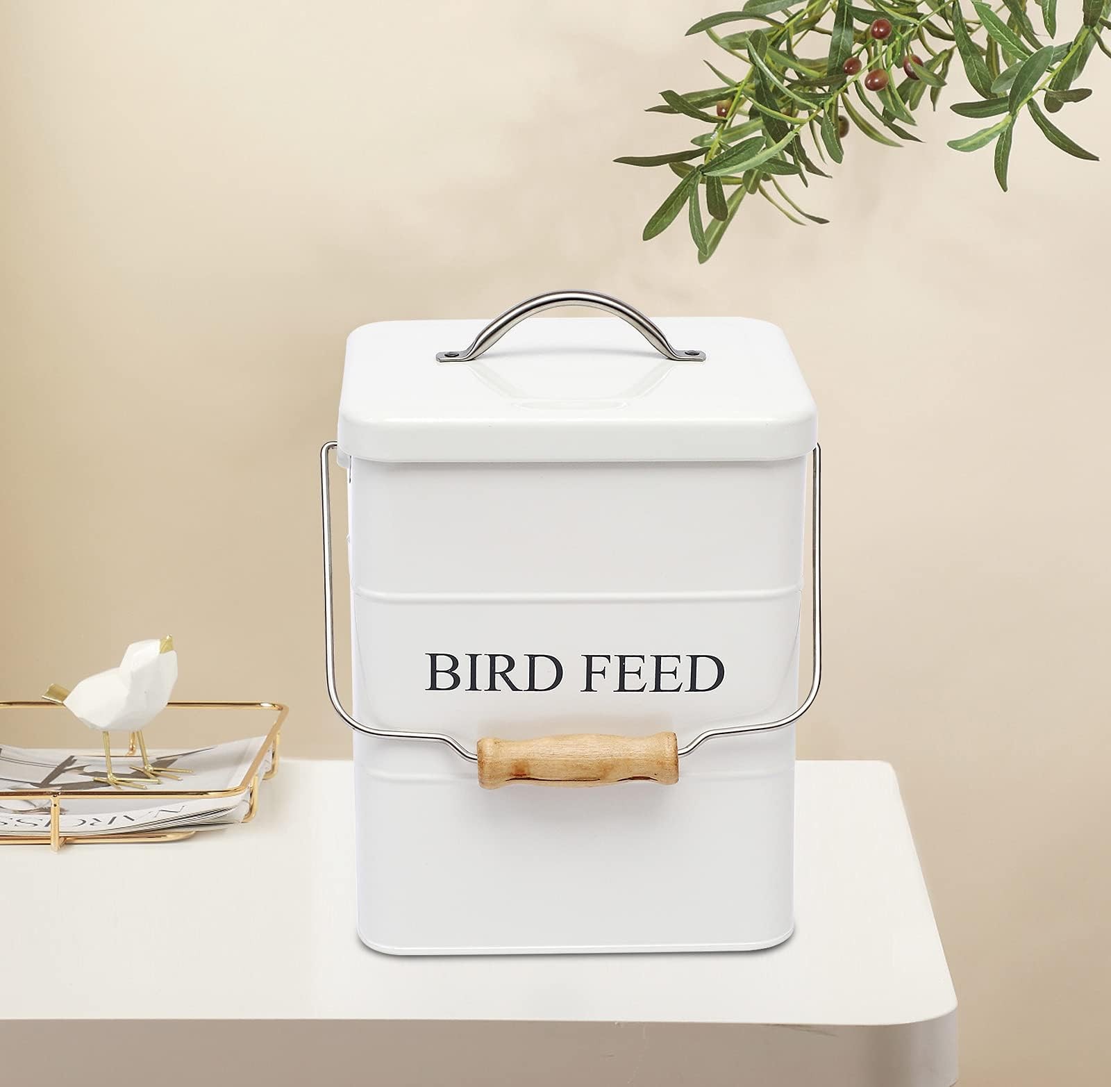 Morezi Bird seed and feed storage tin with lid Included – white-coated carbon…
