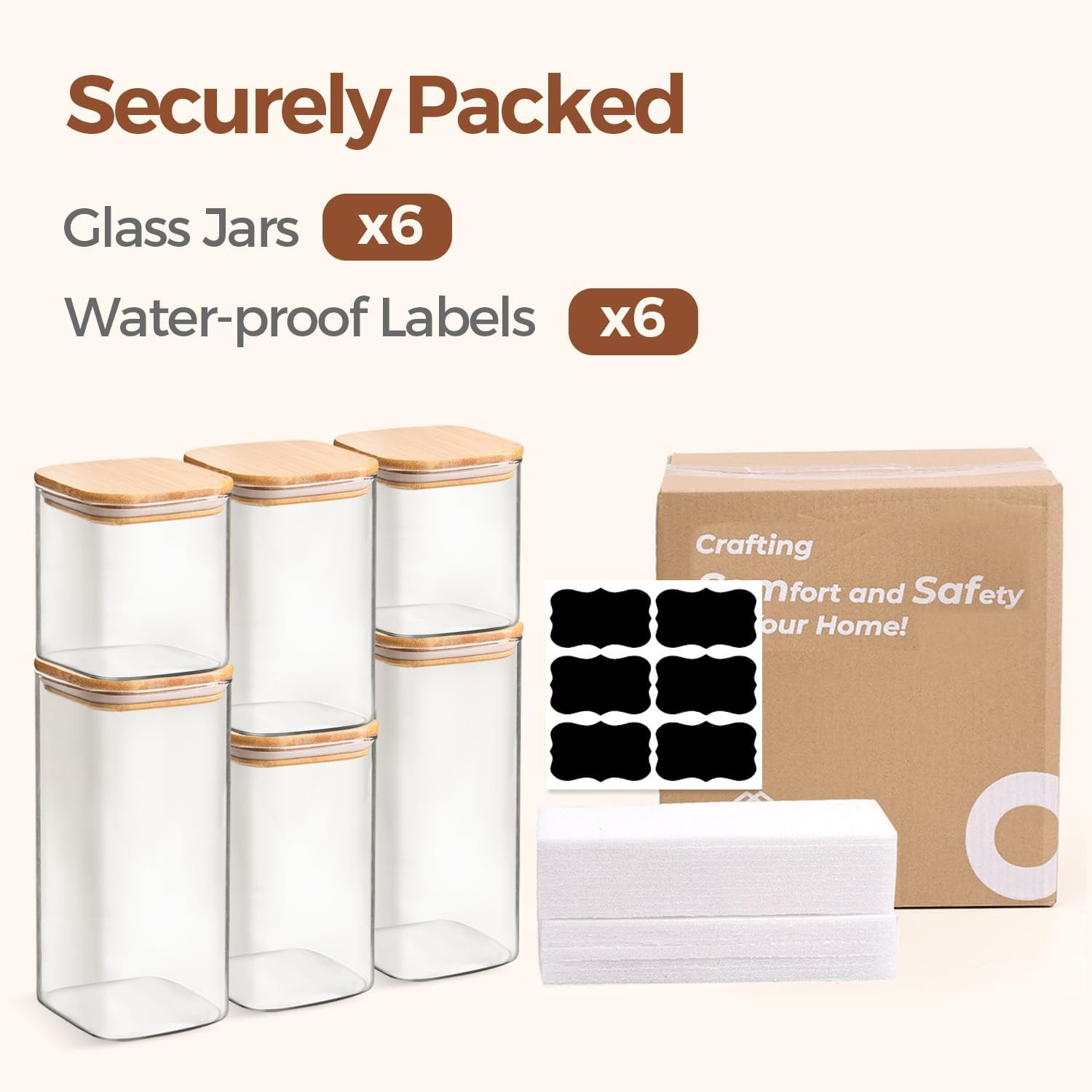 Comsaf Glass Pantry Storage Containers (0.7Qt/1.2Qt/1.6Qt) Set of 6, Glass Stora