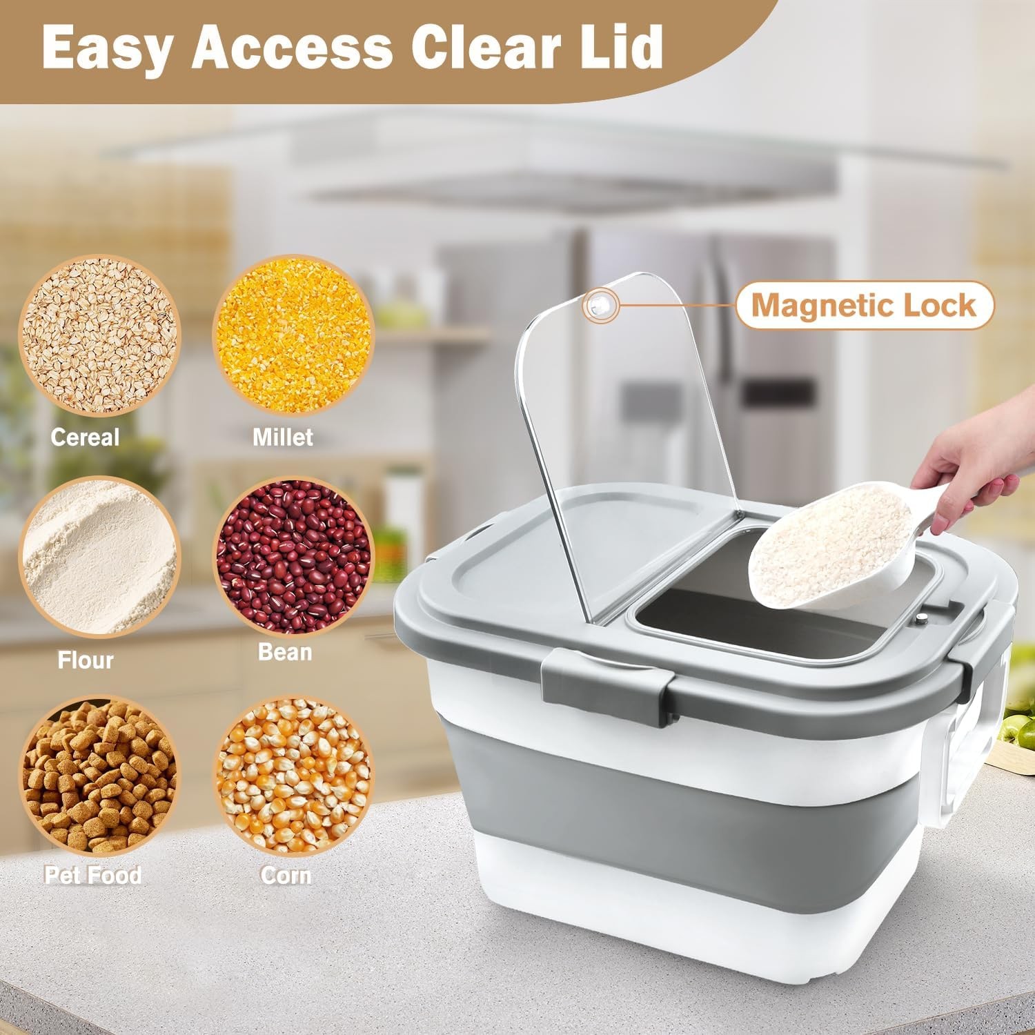 Komzon Rice Storage Container, Collapsible Airtight 10-40 Lb Rice Storage Con…