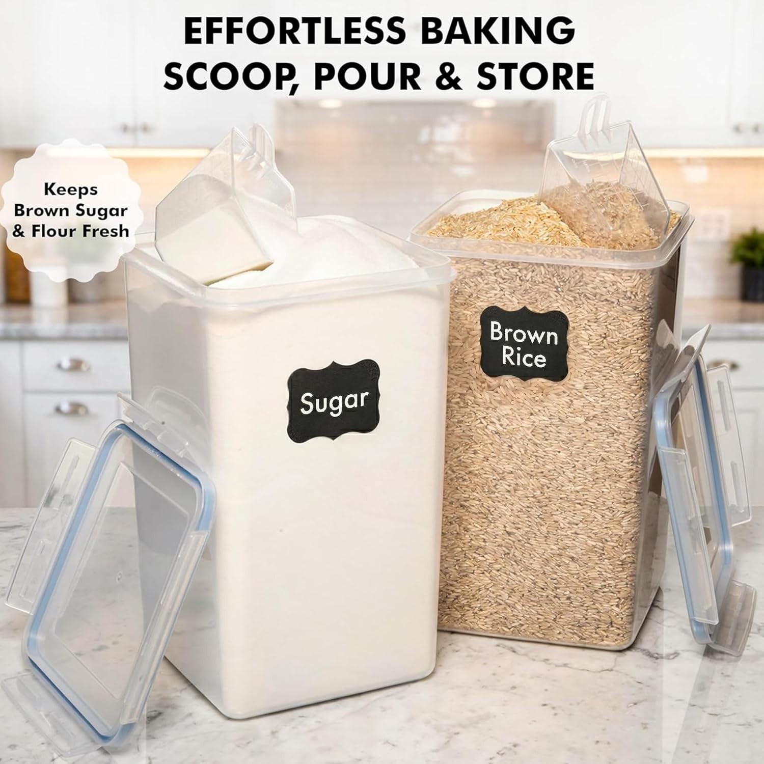 Stackable BPA-Free Food Storage Containers – 220 Oz, 2 Pack with Measuring Cups