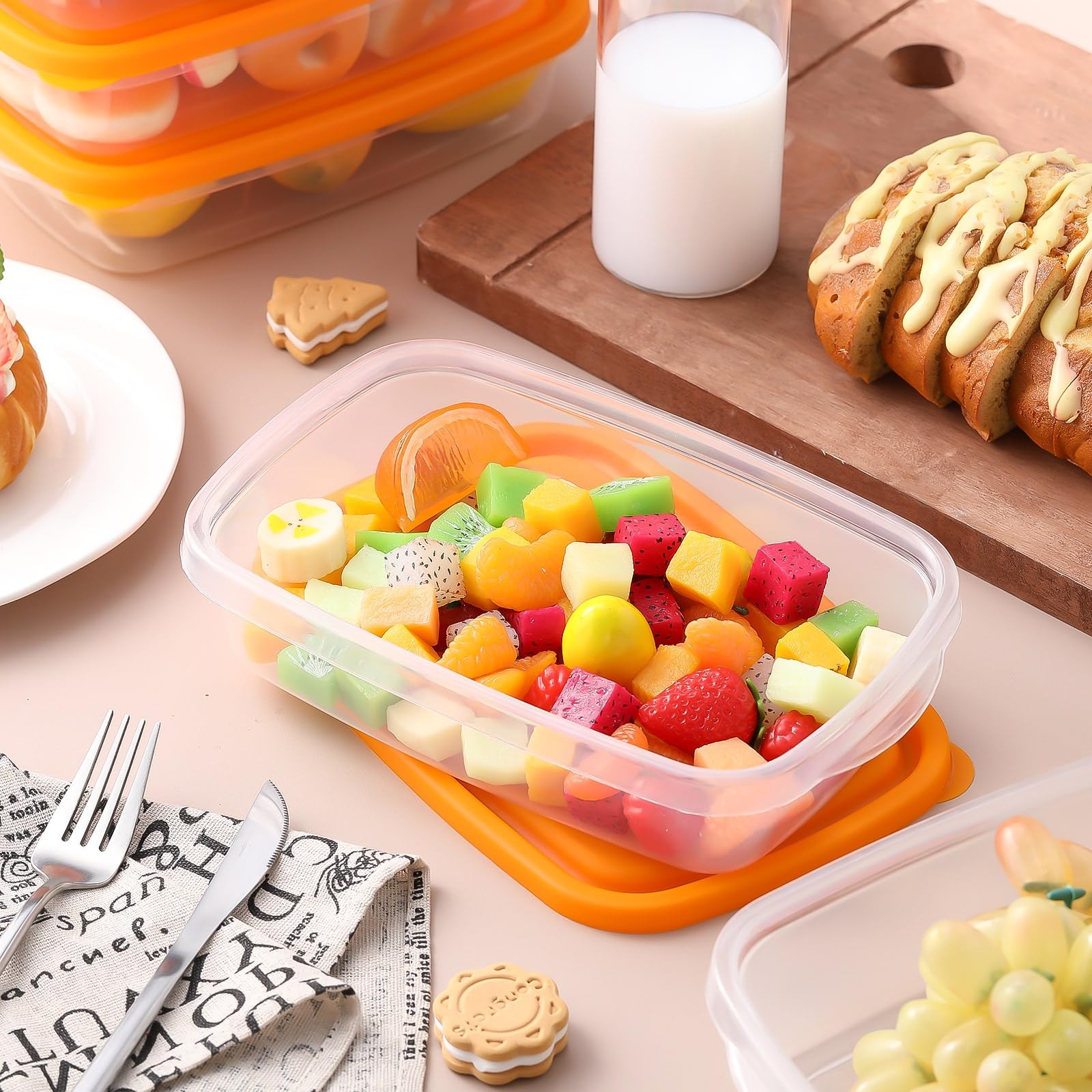 Qinyoung 18 Pcs 33 Oz 4 Cups Plastic Food Storage Containers Lid Portion Box Set