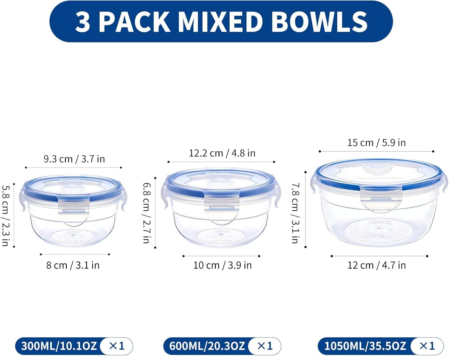 Round Food Storage Containers with Airtight Lids, Leak Proof Plastic Bowls fo…