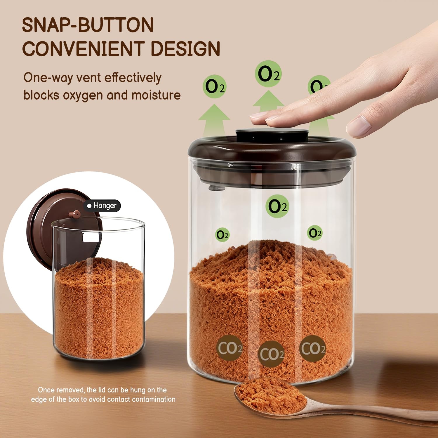 Airtight Brown Sugar Container – 0.95 Qt (900 ml) Glass Jar 9 inches, brown