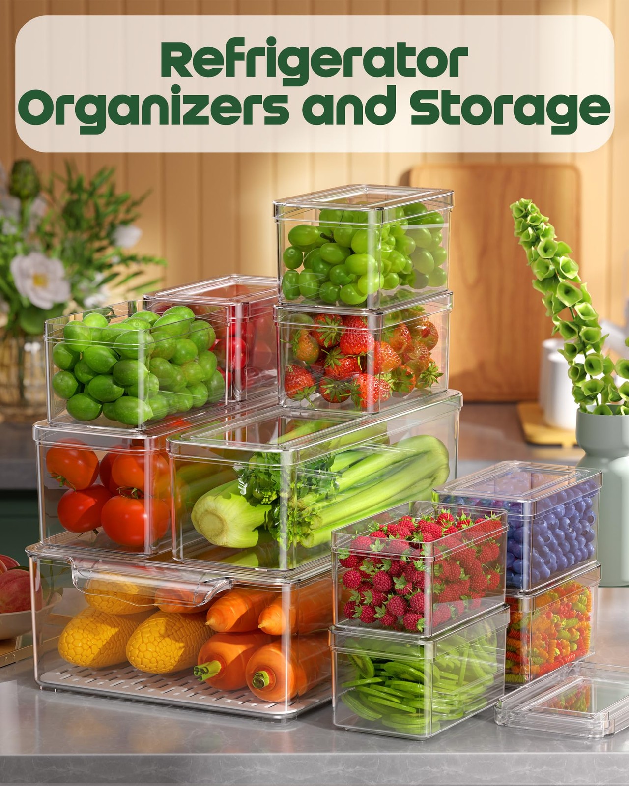 11 Pack Refrigerator Organizers and Storage, Stackable Fridge Organizer Bins,…