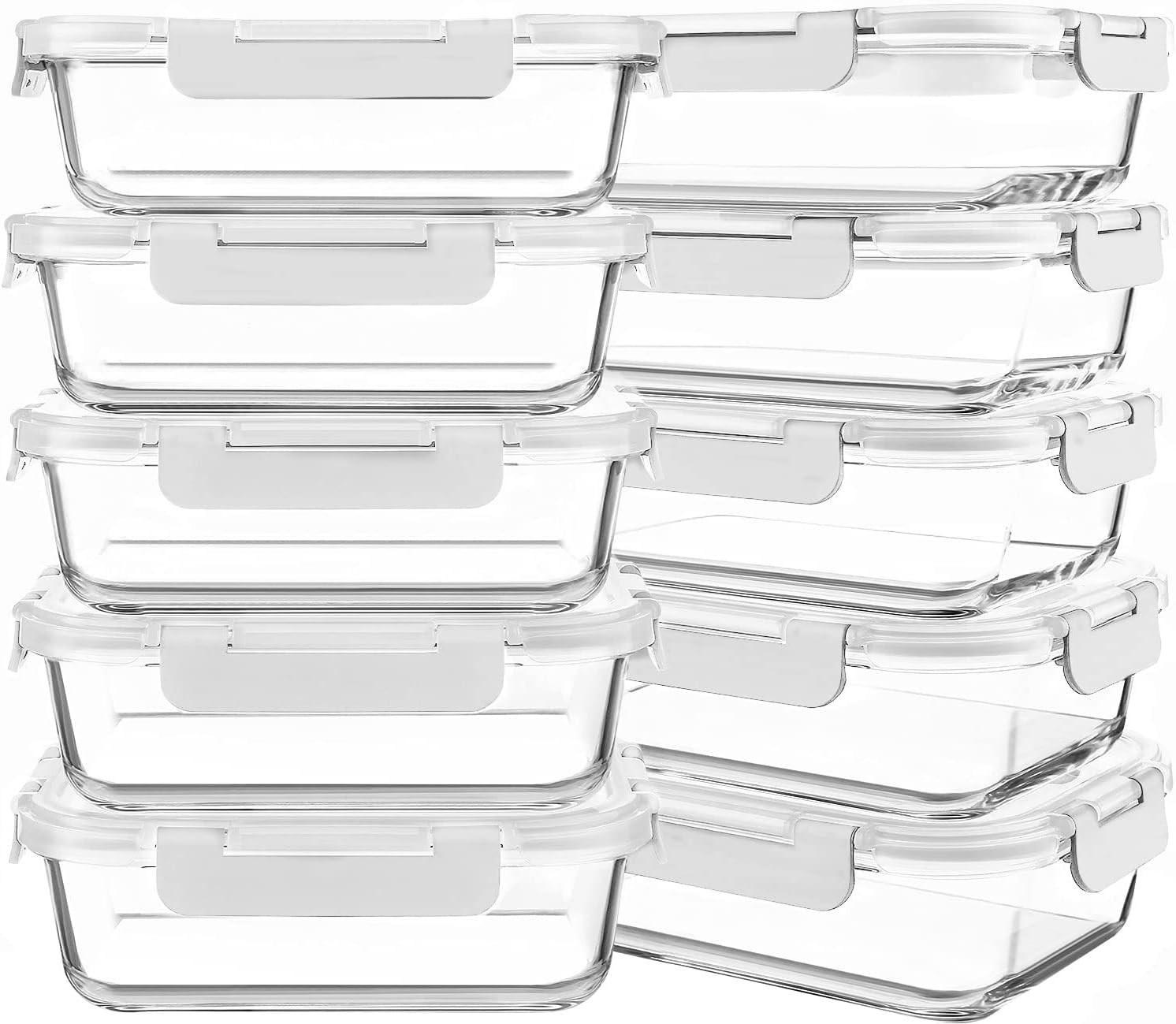 KOMUEE 10 Packs 30 oz Glass Meal Prep Containers,Glass Food Storage Containers w