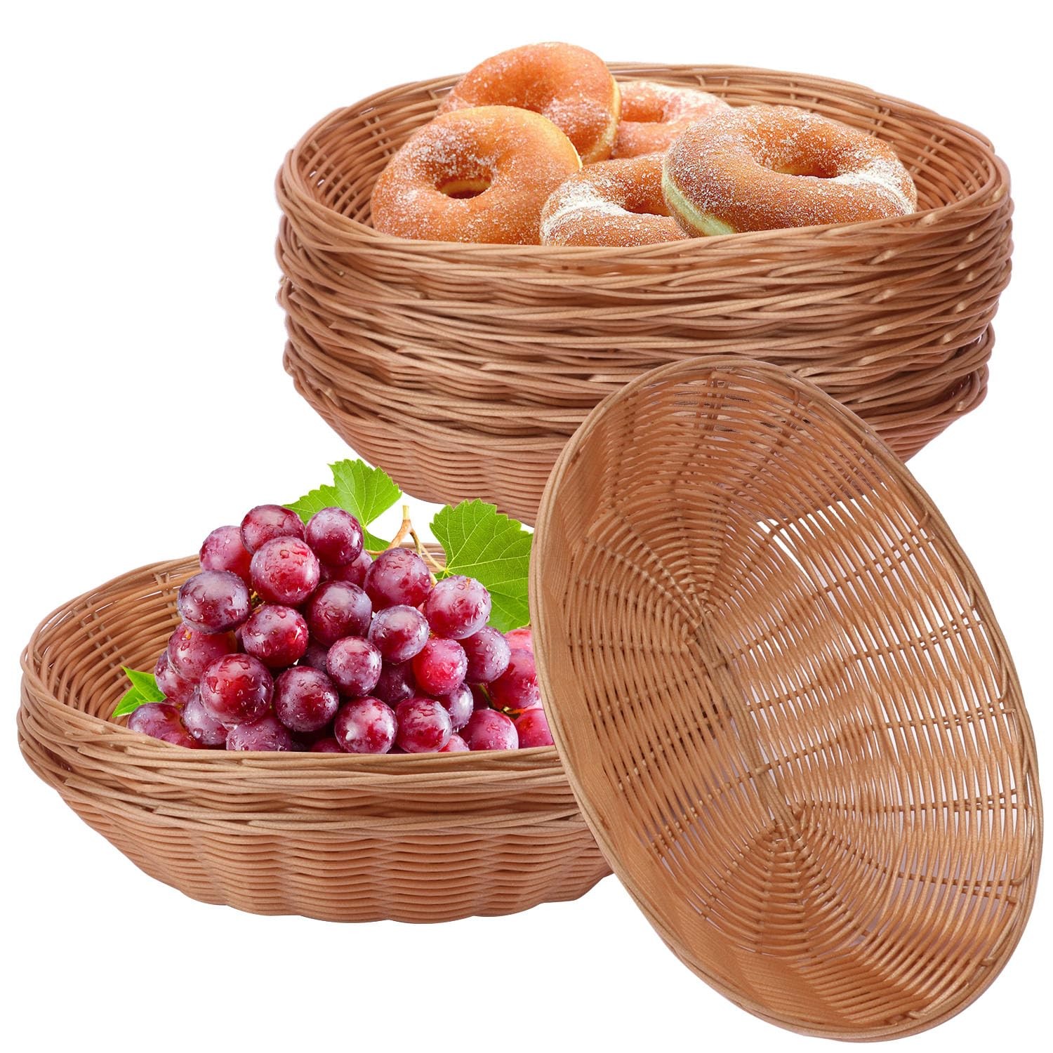 Geytetqi 10 Pack 11 Inch Oval Poly Wicker Baskets Bulk, Plastic Oval Bread Ba…