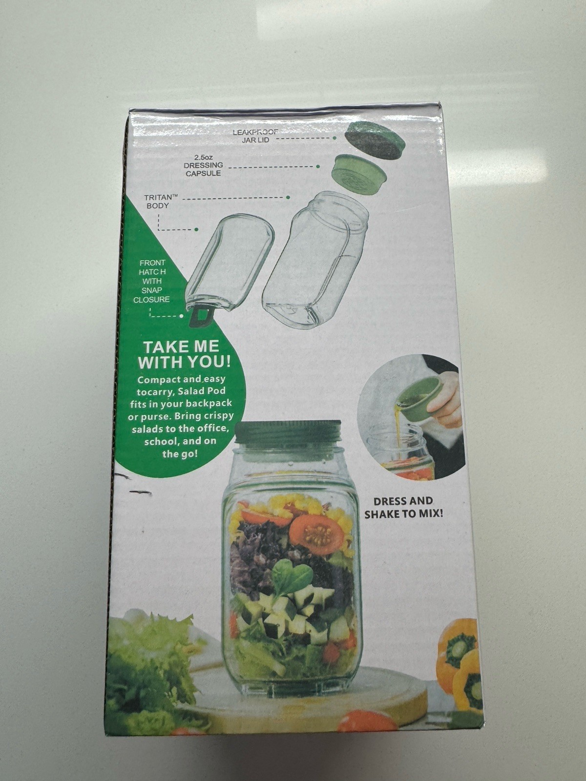 SALADkind Portable Salad Pod; BPA free; dressing compartment; Leakproof lid NIB