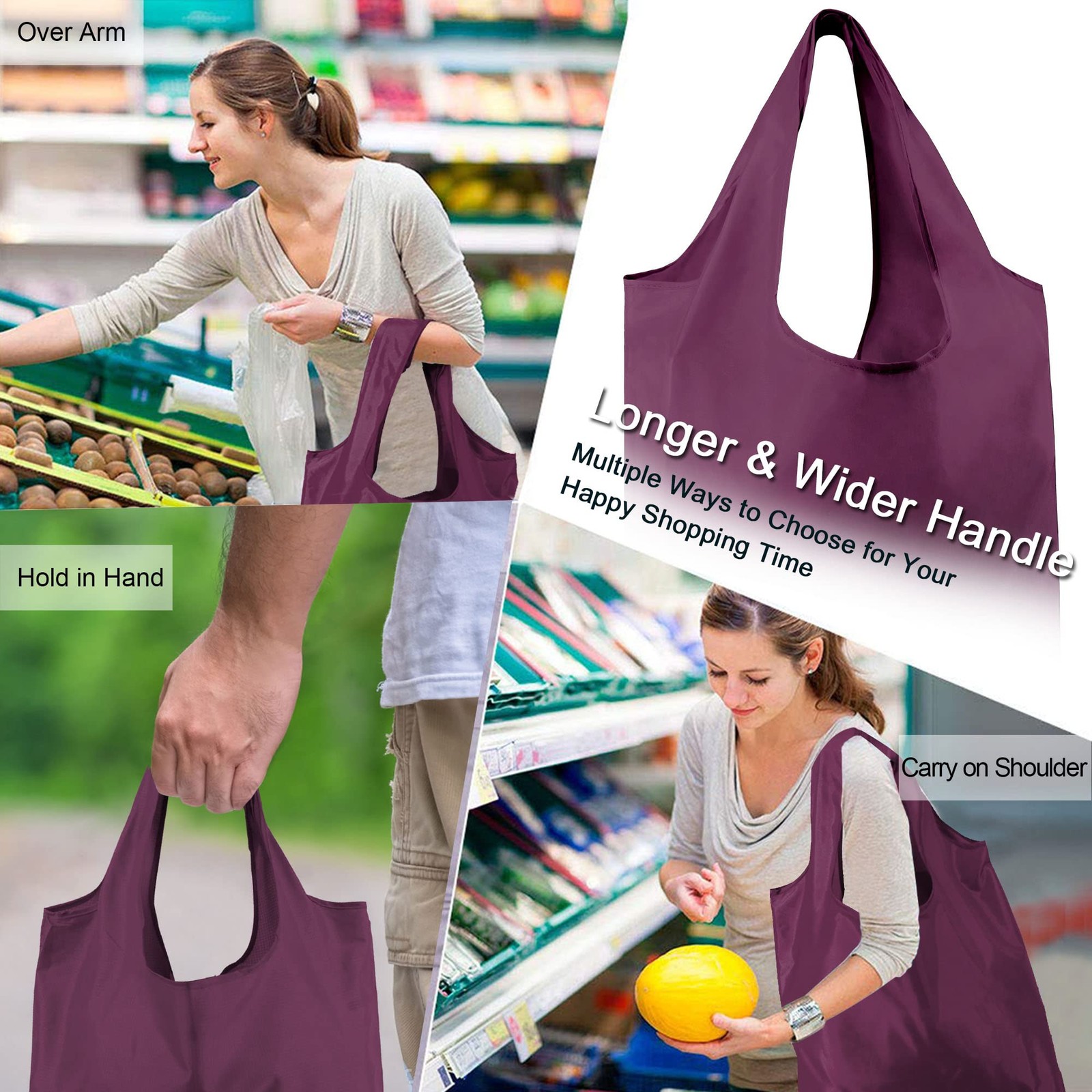 BeeGreen 20-Pack Reusable Grocery Shopping Bags w/ Pouch – 50lb Capacity Washabl