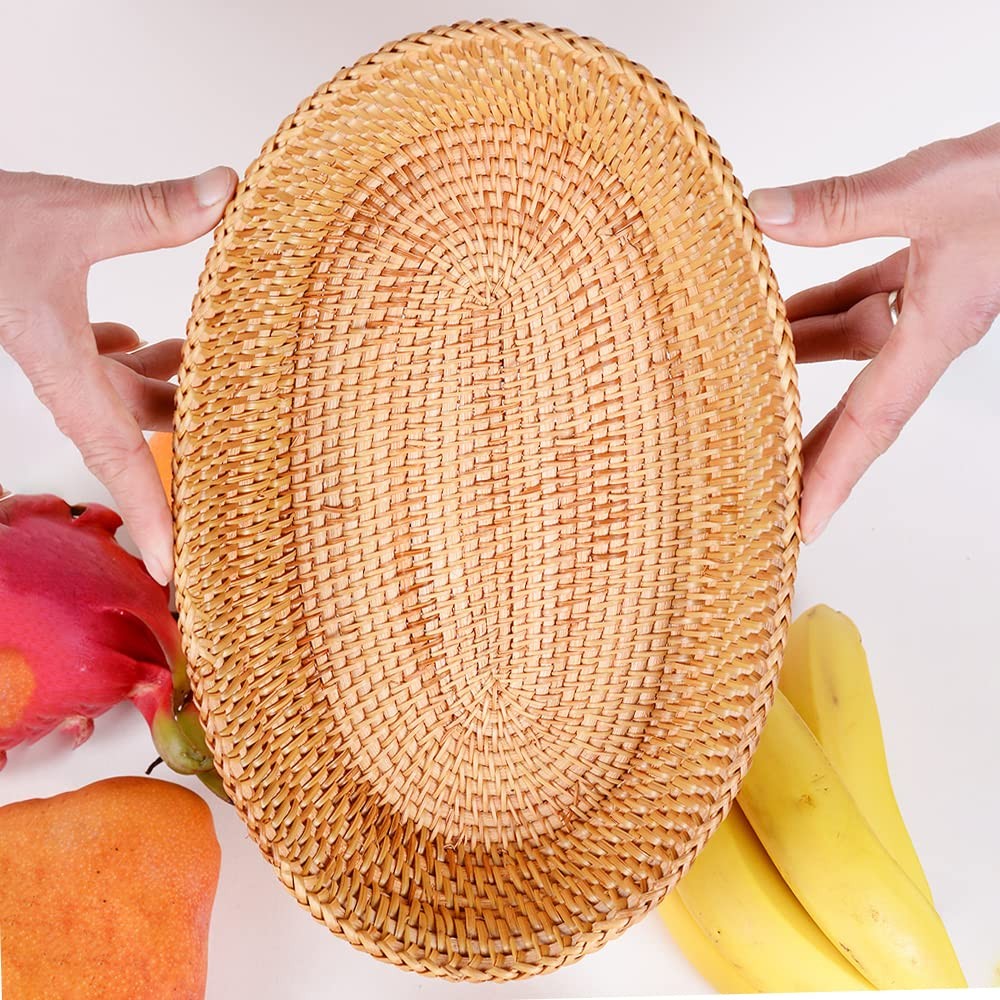 12.6 Inch Woven Bread Basket Fruit Basket for Kitchen Counter Wicker Handmade…