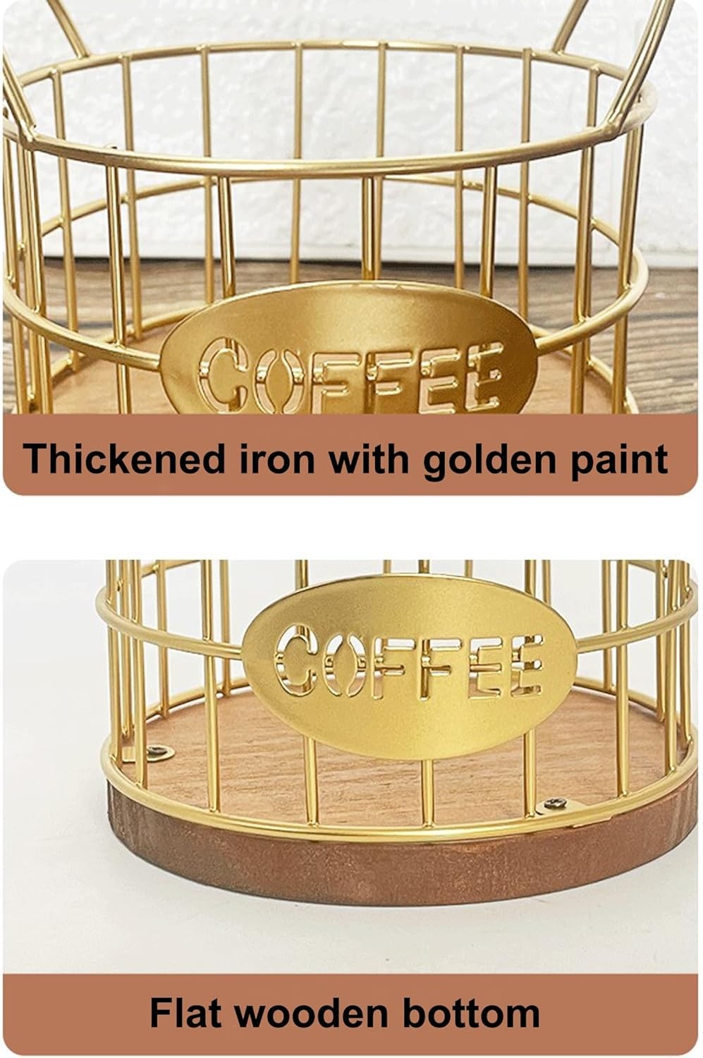 Coffee Pod Holder for Counter, K Cup Holders Pods Storage Gold