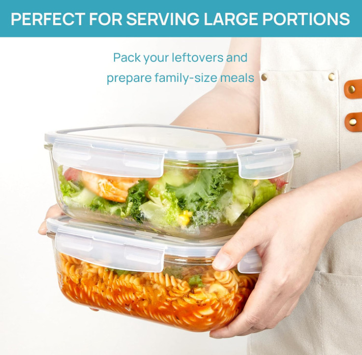 2 Recipientes Vidrio 1860ml Herméticos con Tapa Apto Horno Microondas, Nuevo