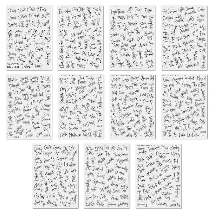 Black Pantry Labels for Containers, 385 Preprinted Household Organizing Stickers