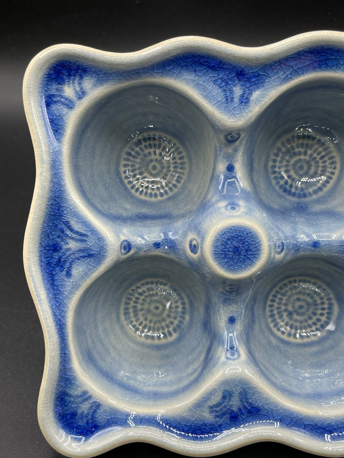 Anthropologie Old Havana Egg Crate Crackle Glazed Stoneware 1/2 Dozen Blue New