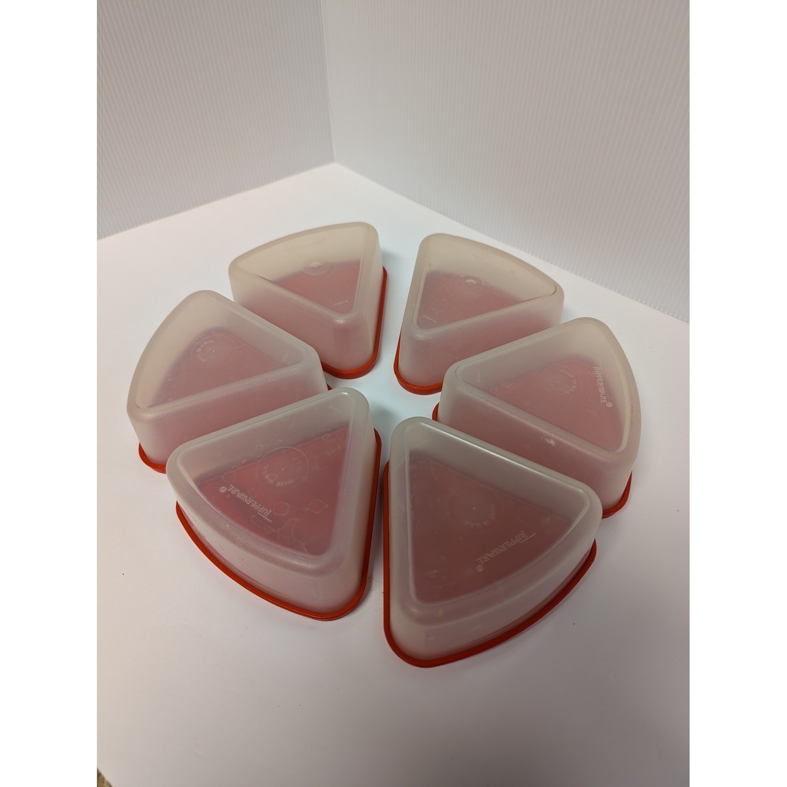 Tupperware Vintage Pie Wedge Containers Set of 6 Red Seals 1799 Made in USA