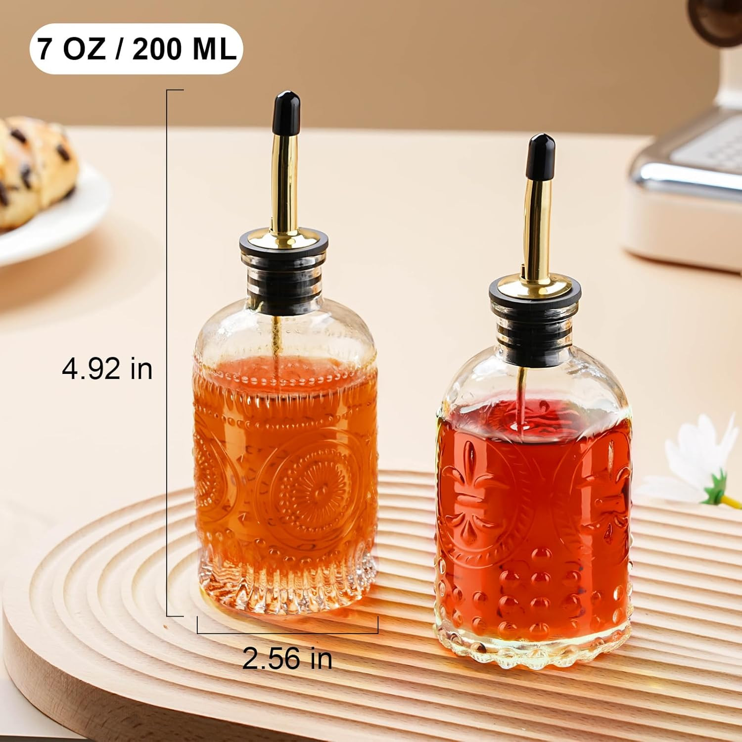 Glass Coffee Syrup Dispenser Bottles Set 2 Pack 7 OZ, Simple Syrup Bottles with