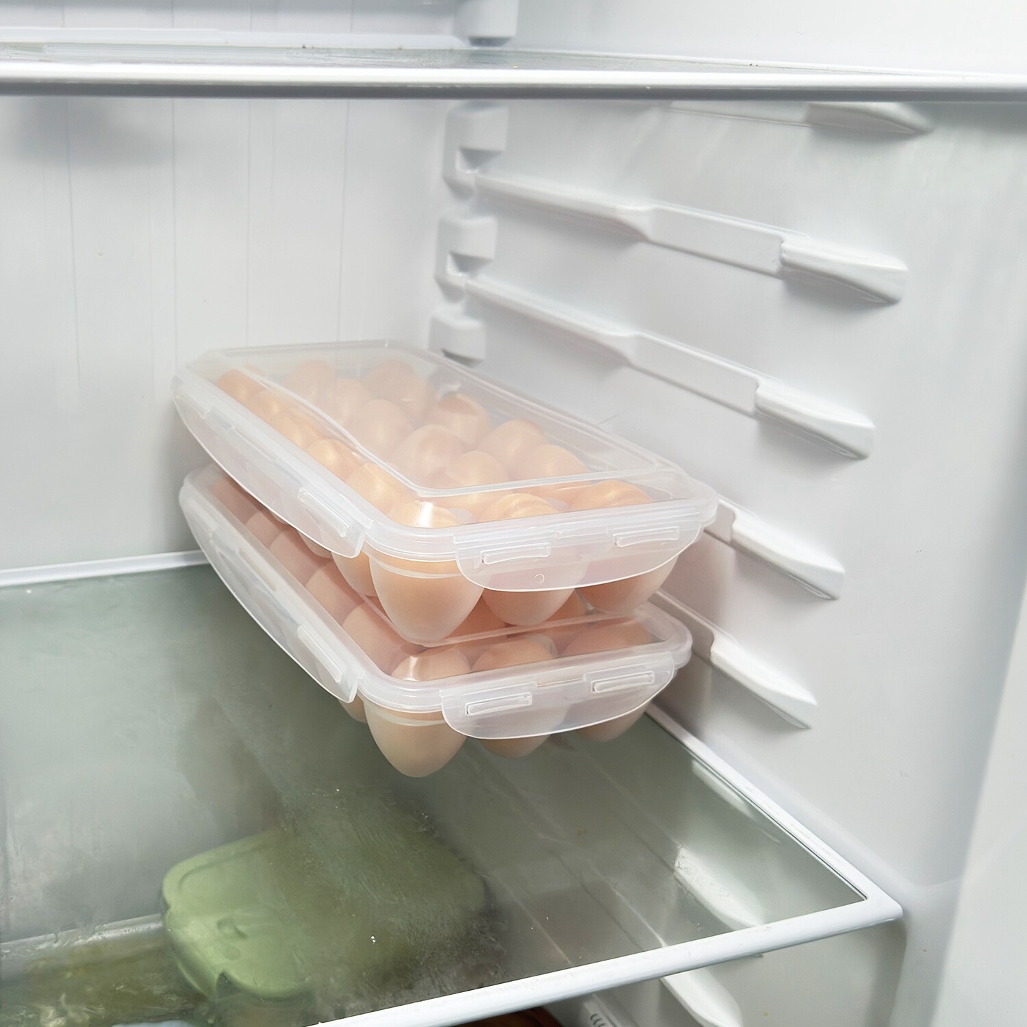 2PACK Egg Holder Plastic Container for Refrigerator Stackable Egg Tray Organizer
