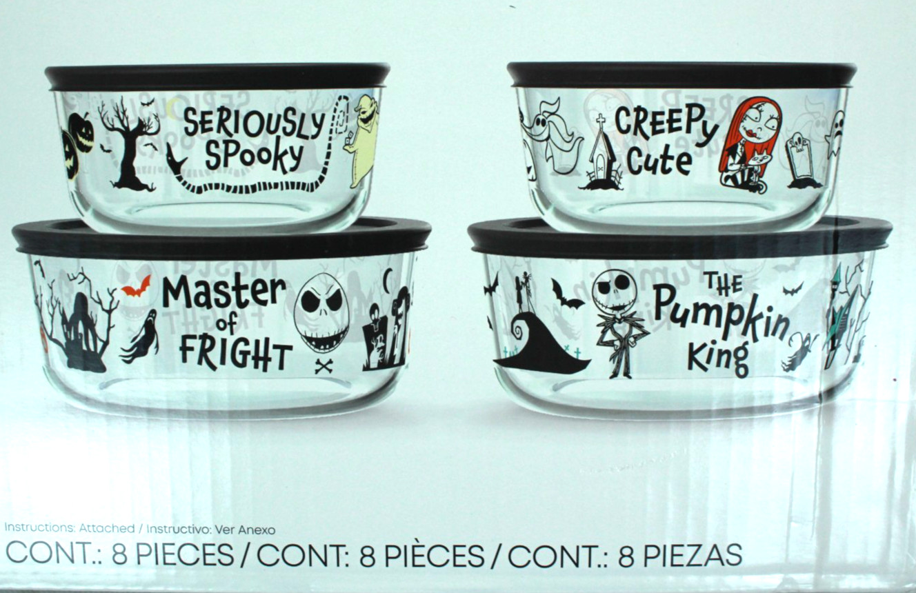 THE NIGHTMARE BEFORE XMAS CHRISTMAS DISNEY PYREX DECORATED GLASS STORAGE 8PC