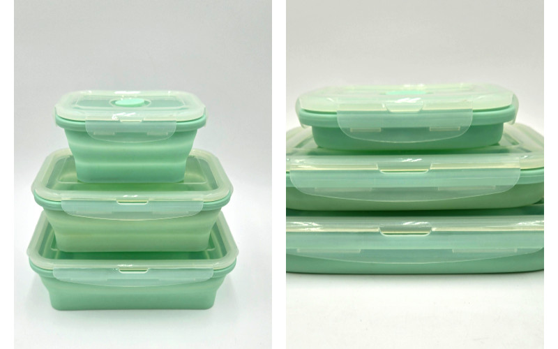 Collapsible Silicone Food Storage Containers Set of 3 Locking Airtight Lids