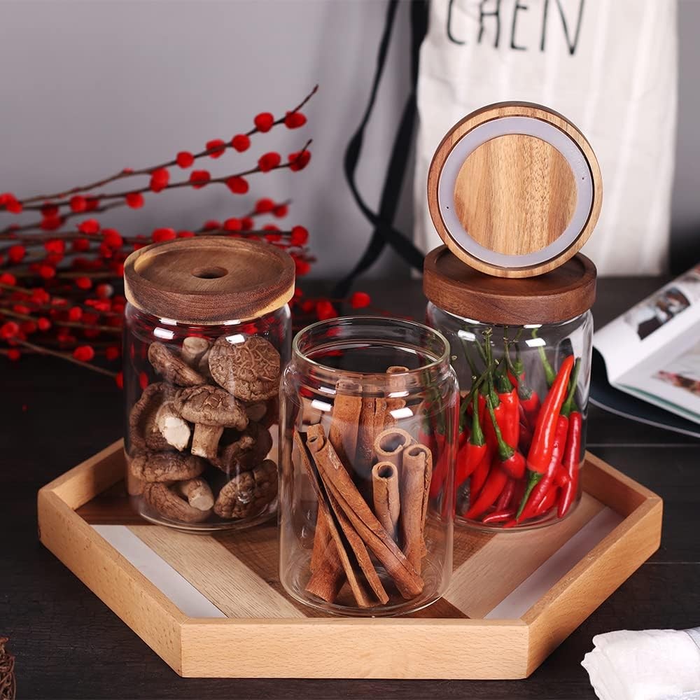 Glass Jars, Food Storage Containers with Airtight Acacia Lids, 20FL OZ(600ml)