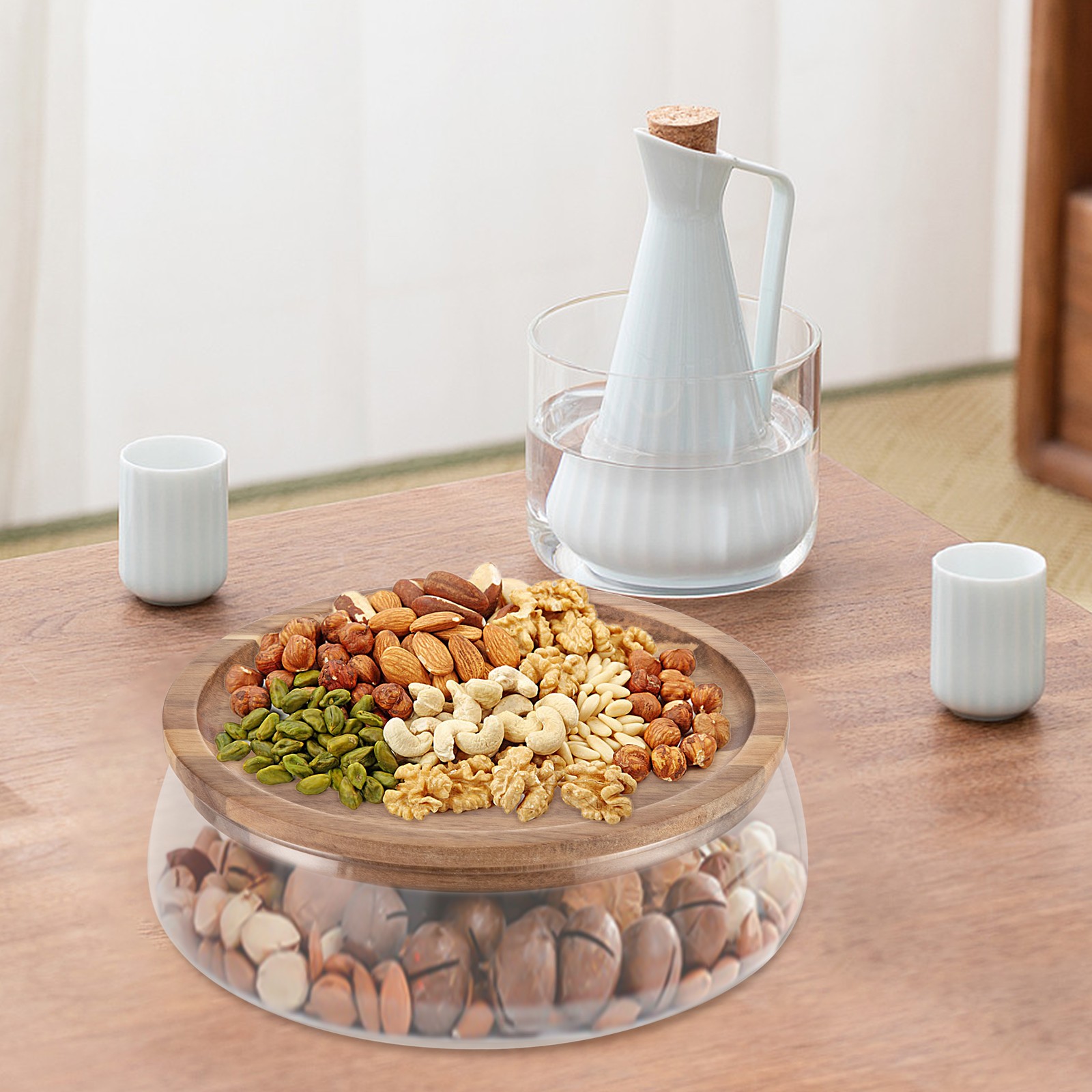 Clear Candy & Nuts Serving Container Round Food Storage Platter W/ Wooden Lid US