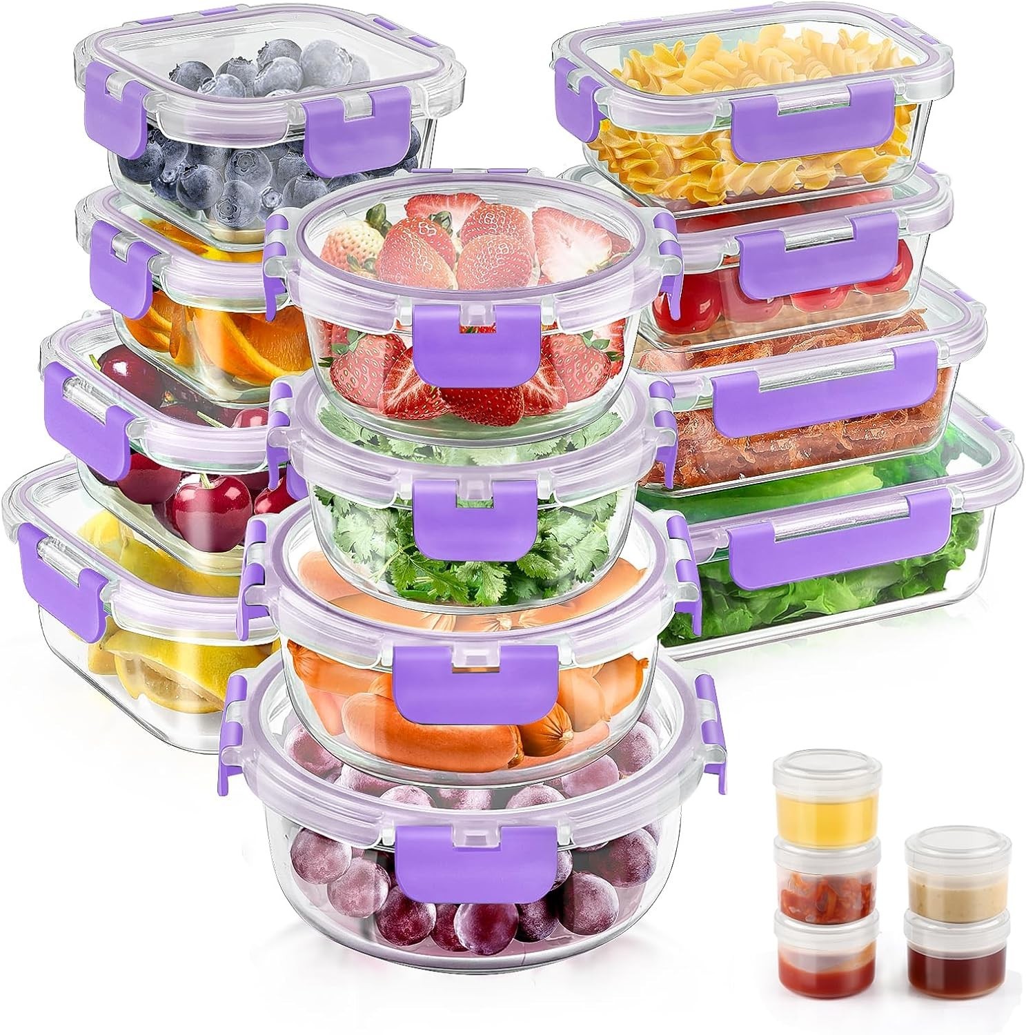 34pcs Glass Food Storage Containers W/ Lids Set Airtight Glass Lunch Meal Prep