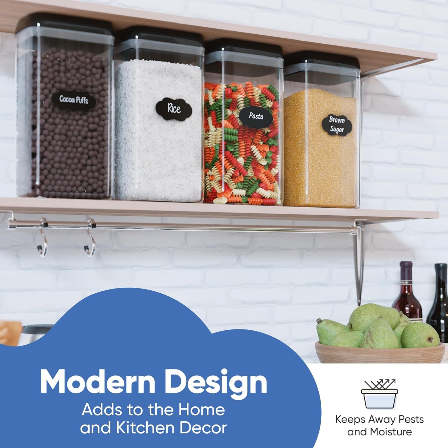 Airtight Food Storage Boxes with Labels – Kitchen Storage – Flour, Cereal