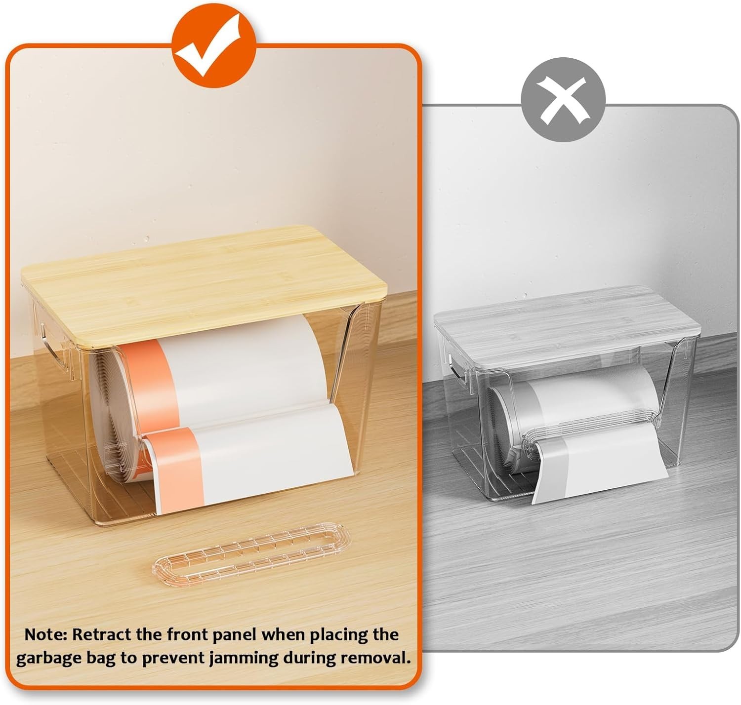 2 Set Pantry Organizer Trash Bag Dispenser Bamboo Top Potato Onion Storage Amber