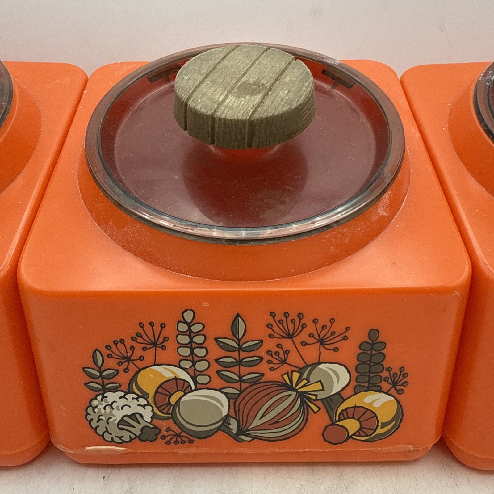 MCM Rubbermaid Storage Bin Canister Containers Orange Mushroom 3 Vintage