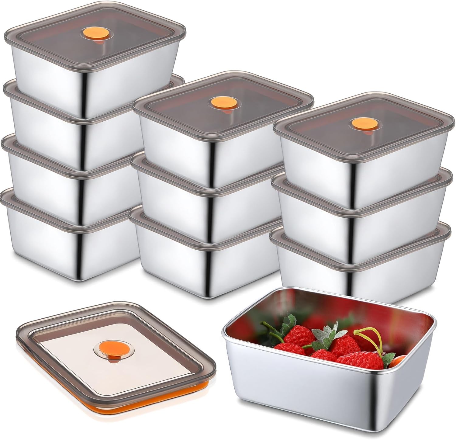 Layhit 10 Set Stainless Steel Food Containers with Lids 20 oz 20 oz, silver
