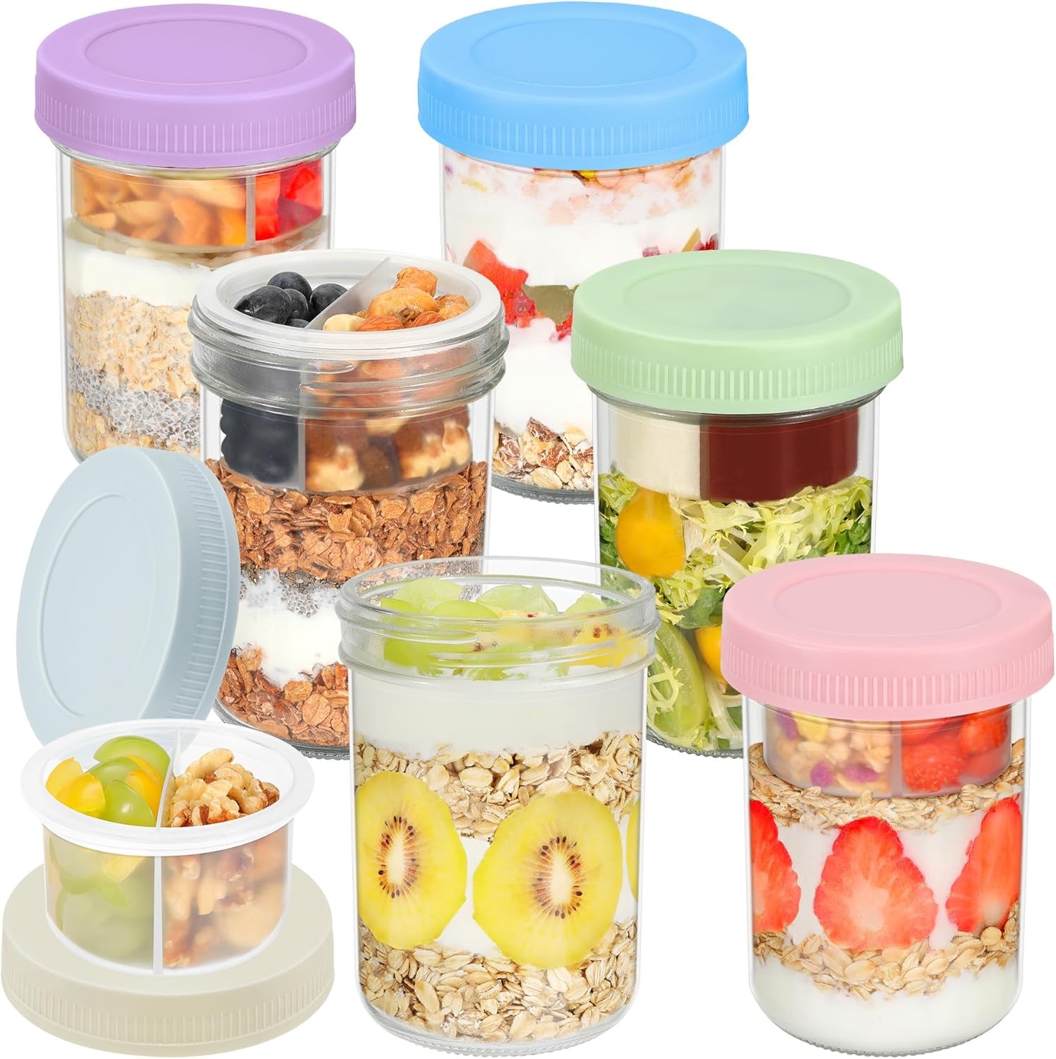 16 oz Overnight Oats Containers with Airtight Lids -6-Pack Leak-Proof Wide Mouth