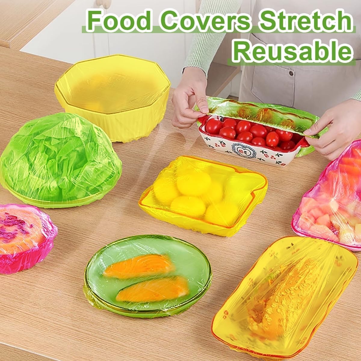 Reusable Bowl Covers Set of 60 Plastic Elastic Food Wraps for Outdoor Picnics