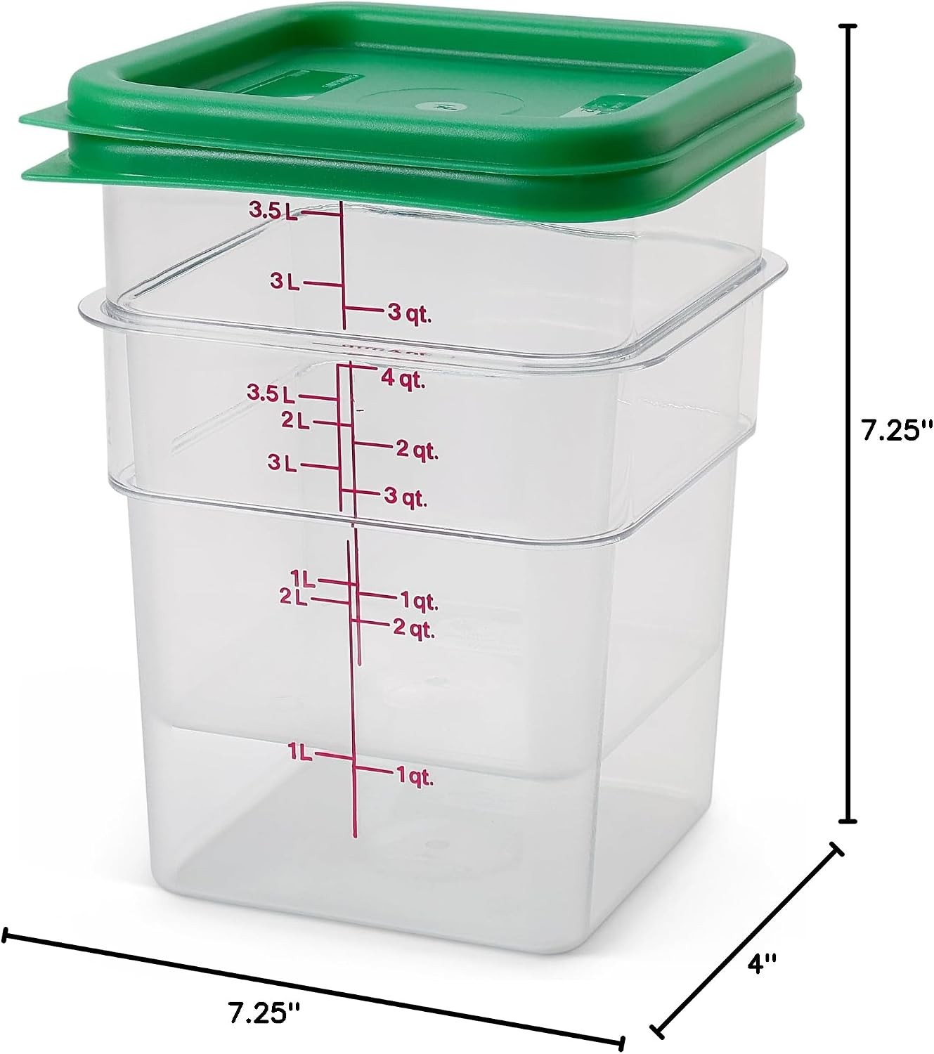 Food Storage Container W/ Lid 2 Pack Classic Series Square W/ Green Lid 4 QT