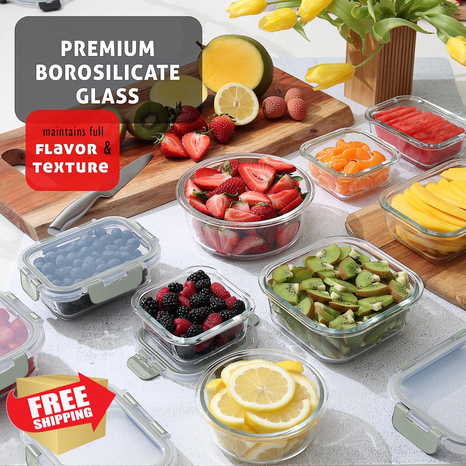 EATEX 8 Pack Sage Green Glass Containers