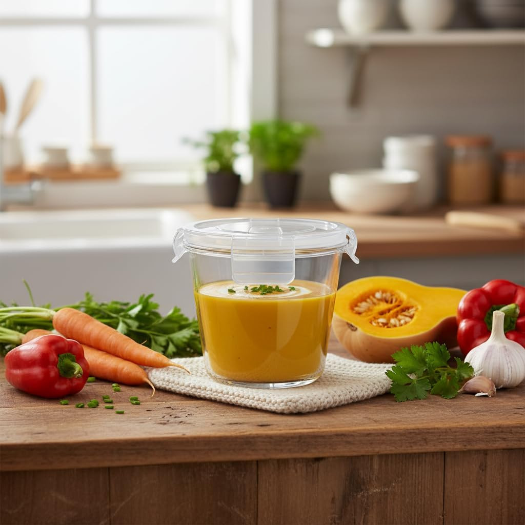 3Cup round Glass Food Storage Containers with Airtight Lids, 23Oz Glass Meal Pre