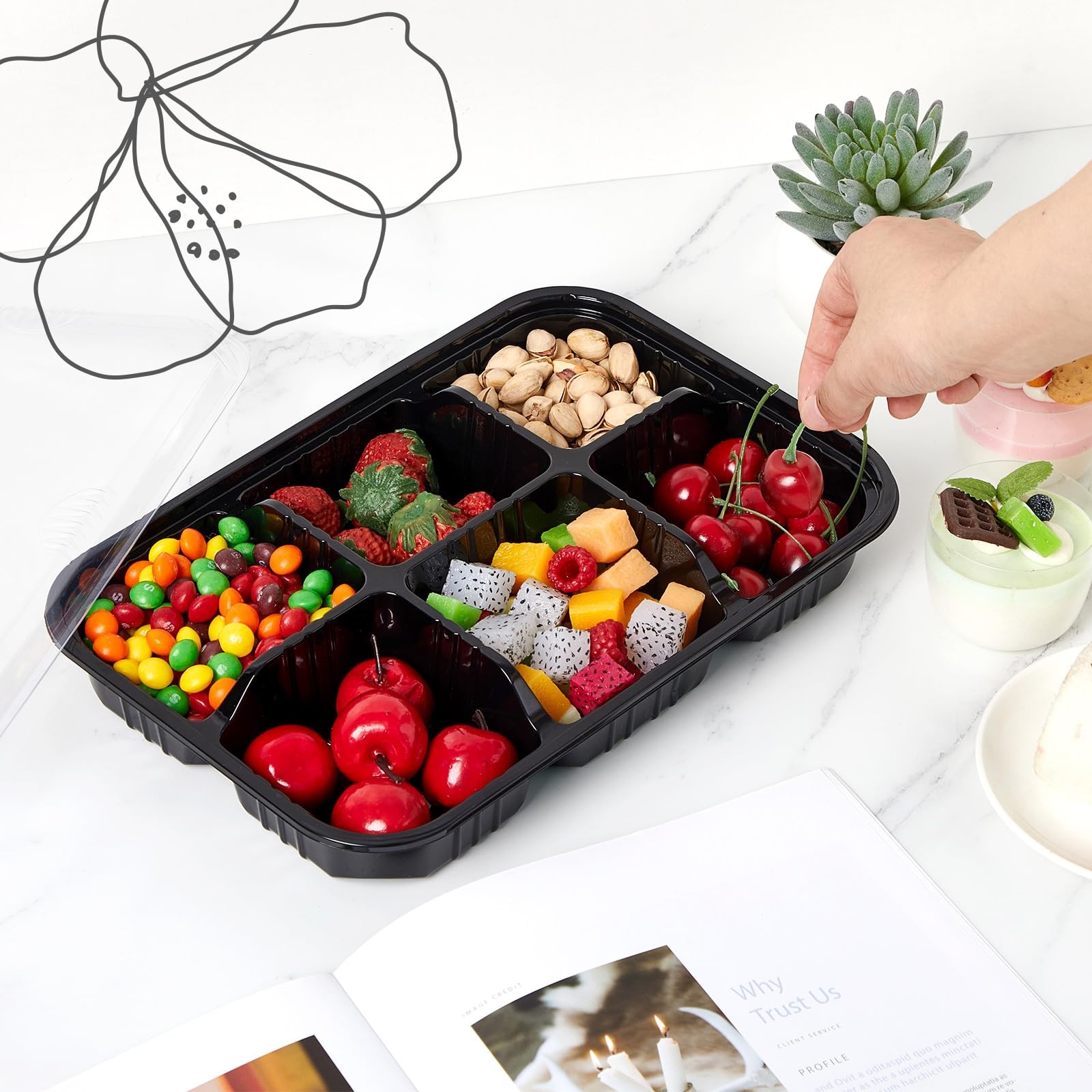 10 Pcs 6 Compartment Snack Box Container Catering Veggie Trays with Lids Plas…