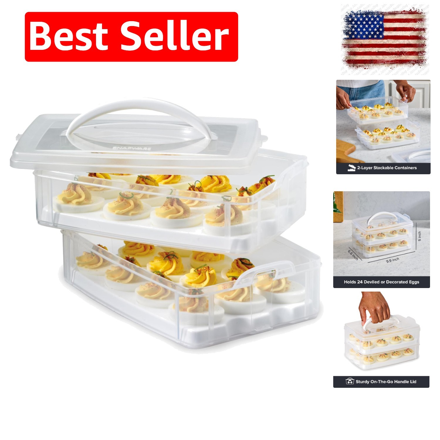 2-Layer, 24 Eggs Plastic Detachable Deviled Egg Carrier Storage Container Wit…