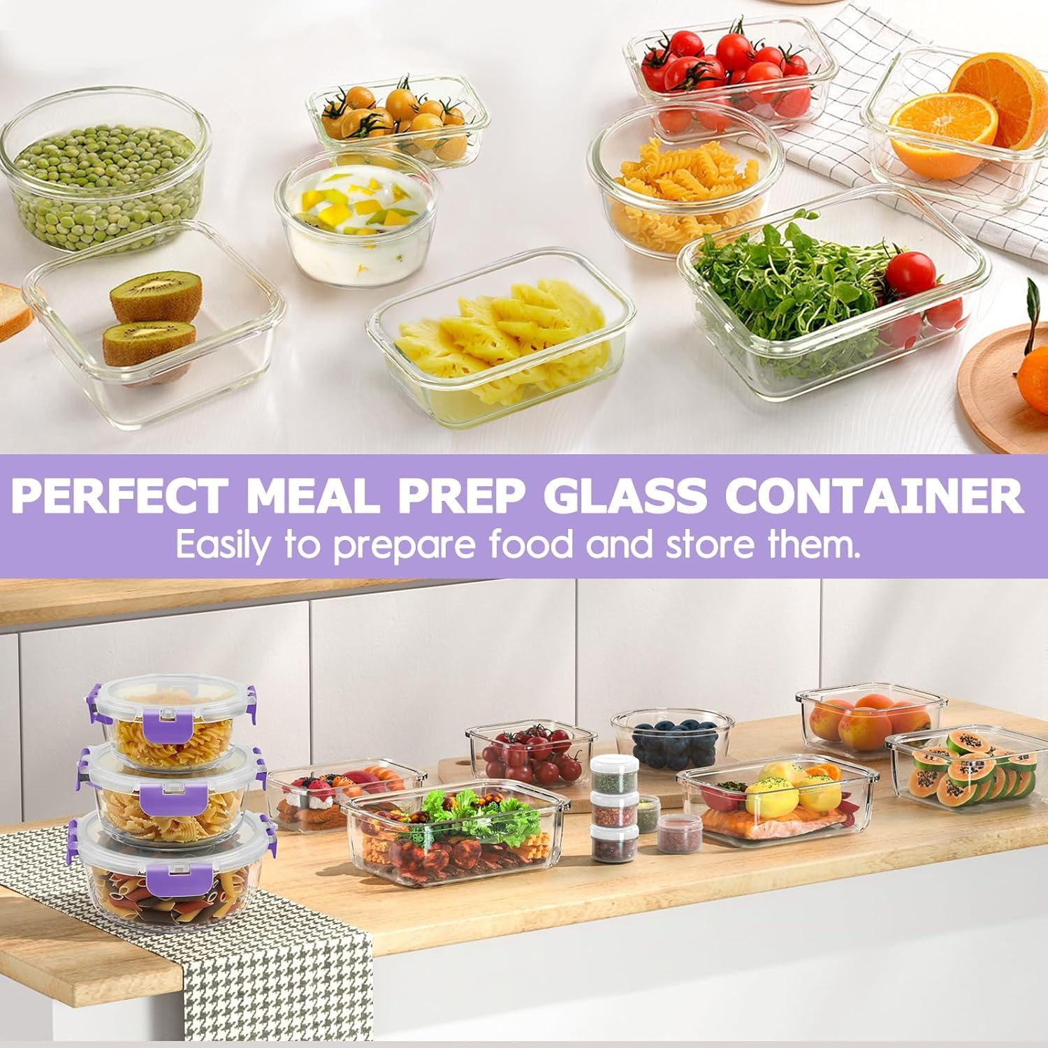 34pcs Glass Food Storage Containers W/ Lids Set Airtight Glass Meal Prep