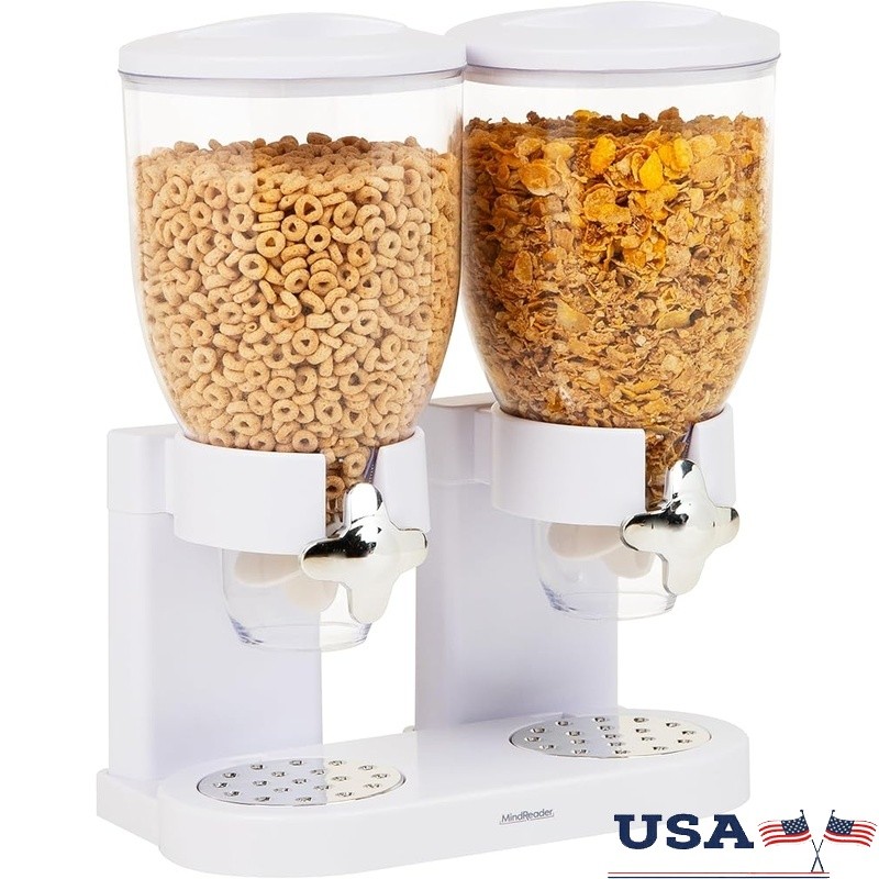 Airtight Dual Cereal Dispensers 3.5L Portion Control Twist Valve Crumb Tray New